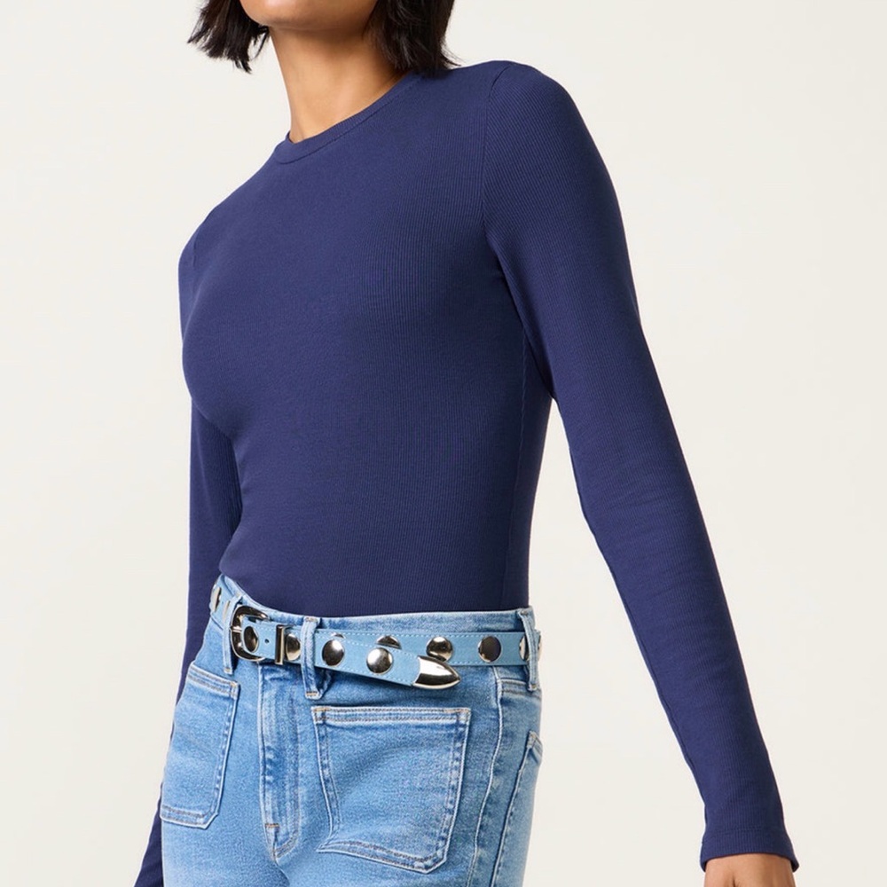 LNA Navy Ribbed Long-Sleeve Top with Buttoned Cuff